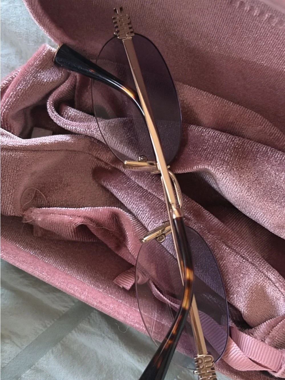 Miu Miu Rose Pink Velvet Sunglasses Case with Gold-Tone Accent